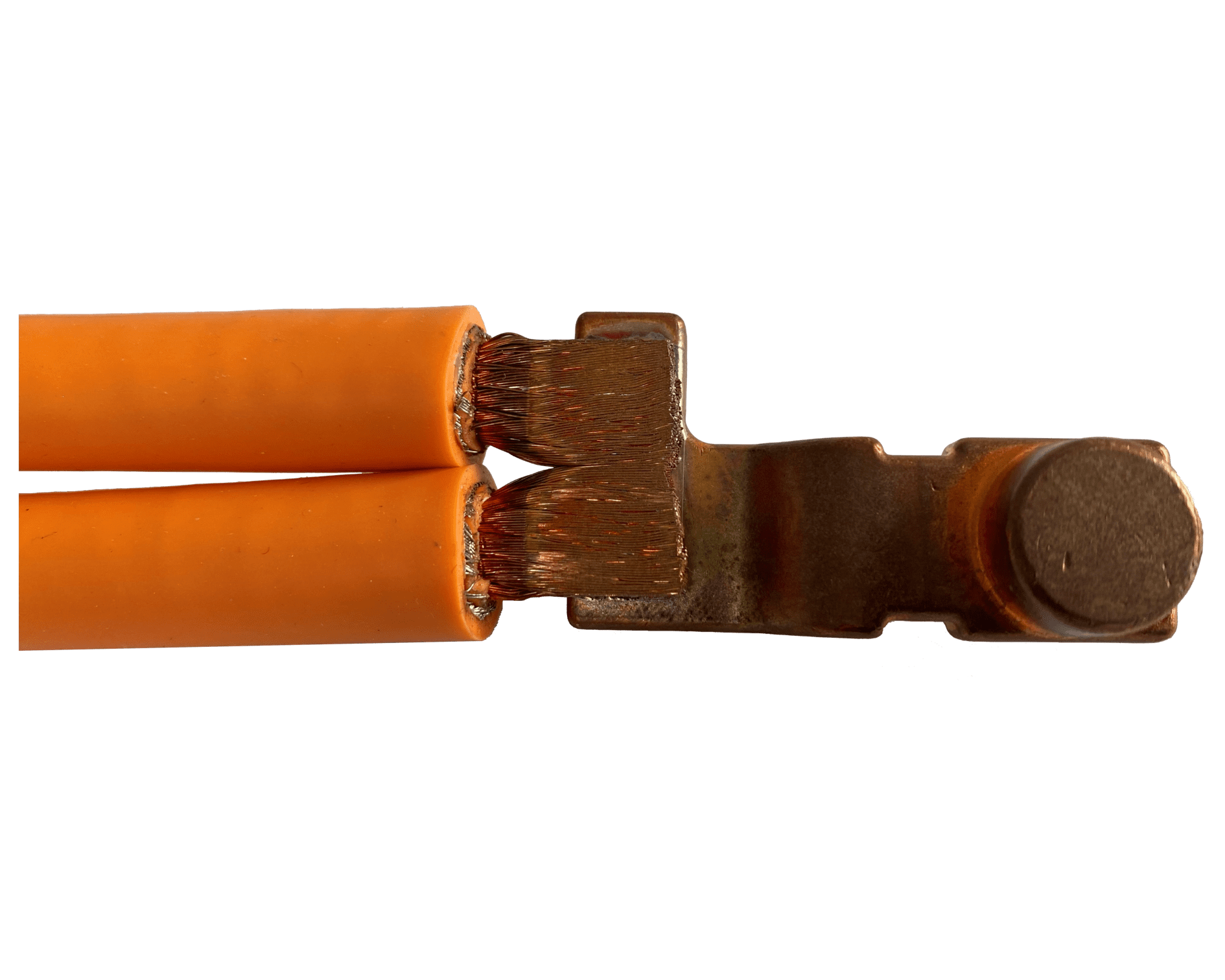 2 câbles cuivre 35mm² combrasés sur busbar cuivre